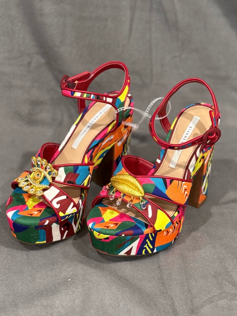 Gianni Bini Multicolor Platform Sandals Evil Eye Cowrie Shell Heels Sz 6M